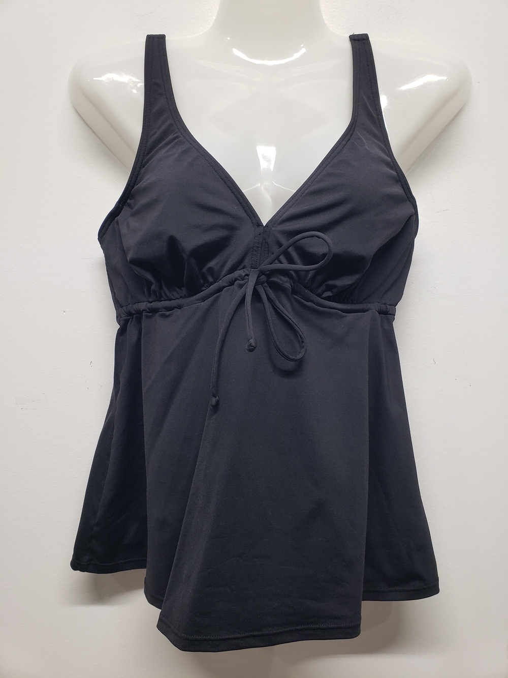 Sunseeker Black Swim Tankini Top V-Neck Underwire Tie Front Swimwear Size 36C
